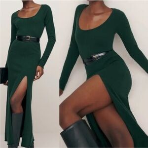 New Reformation 100% Cashmere Jennita Maxi Dress Sycamore Emerald Green Small